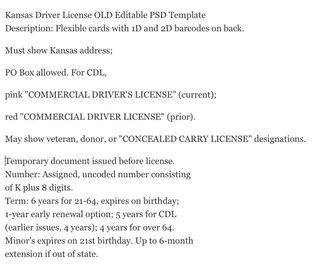 Kansas Driver License Photoshop Template Kansas Driver License Template High Quality Documents Templates
