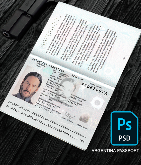 ARGENTINA PASSPORT PHOTOSHOP TEMPLATE Argentina Passport Template PSD High Quality Documents Templates