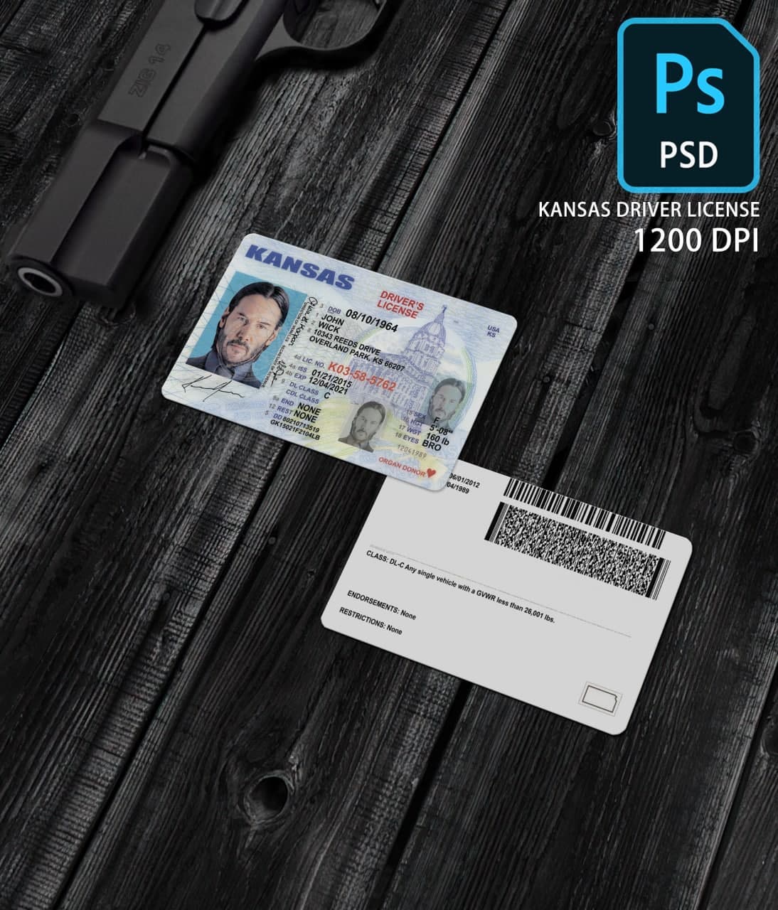 Kansas Driver License Photoshop Template