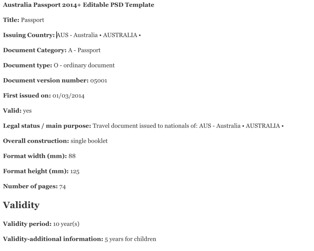 AUstralia passport PSD Australia Passport Photoshop Template High Quality Documents Templates