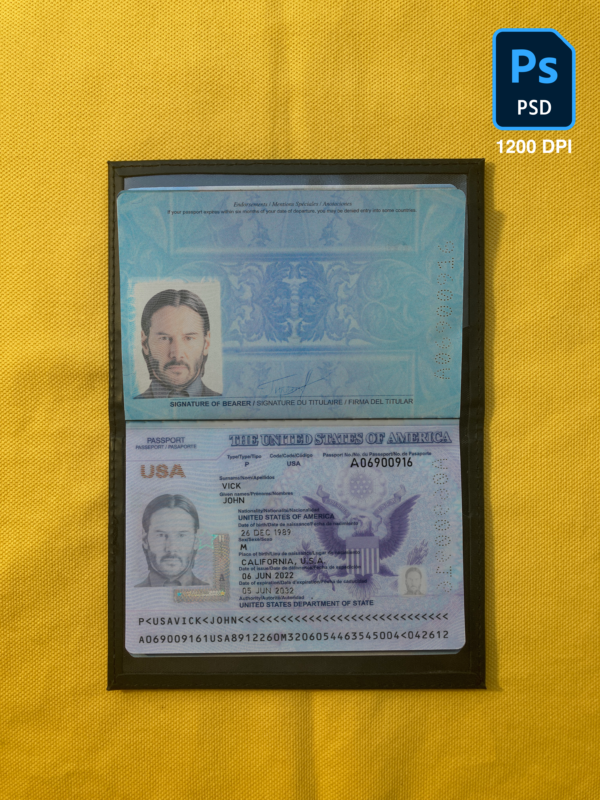 US Passport template mockup psd