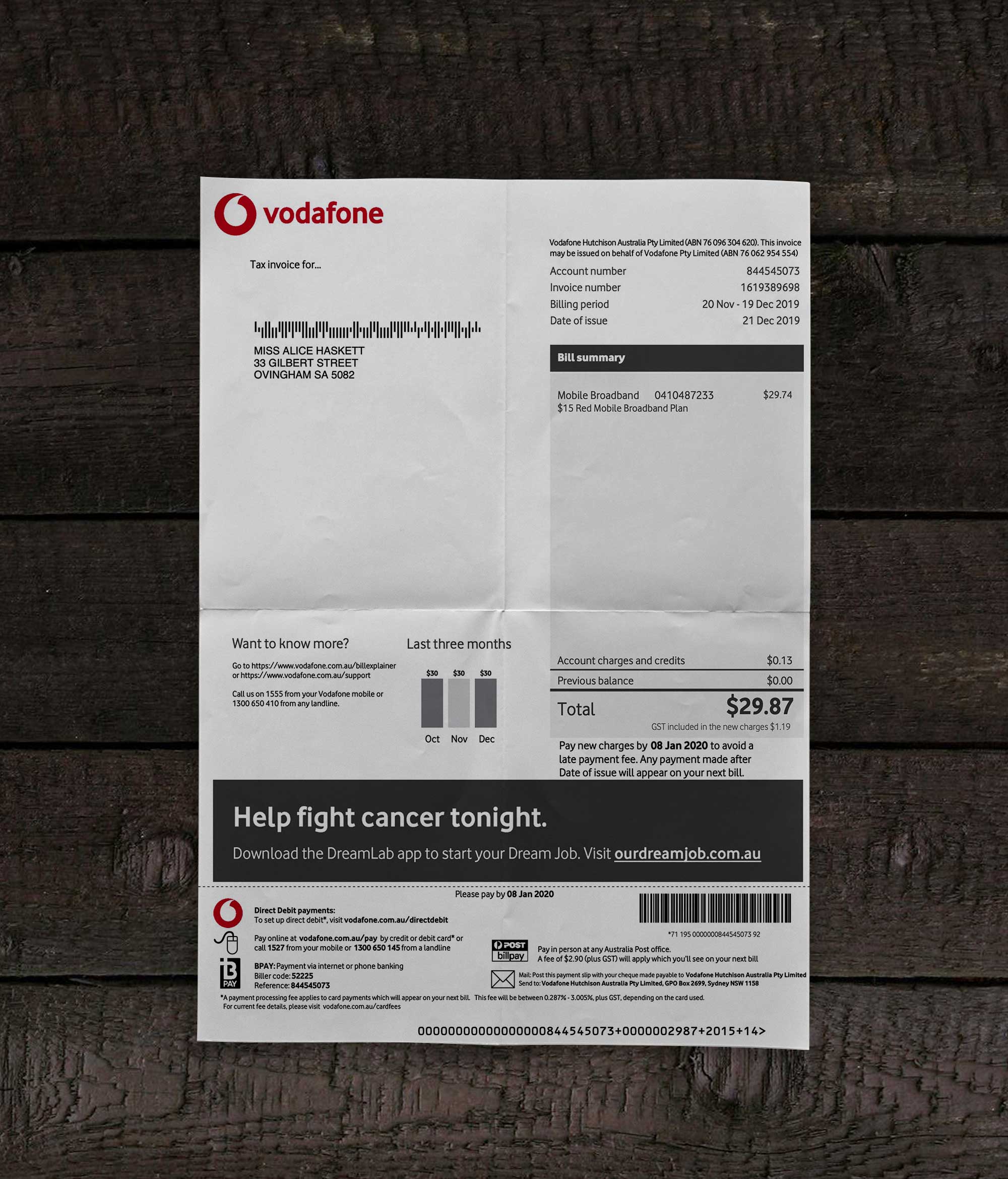 Vodafone Australia Utility Bill Template