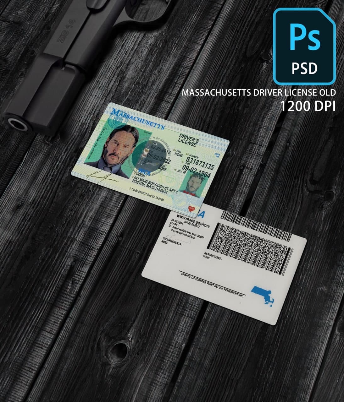 Massachusetts Driver License Template PSD