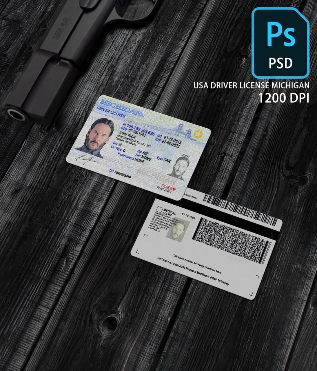 Michigan Driver License Template PSD