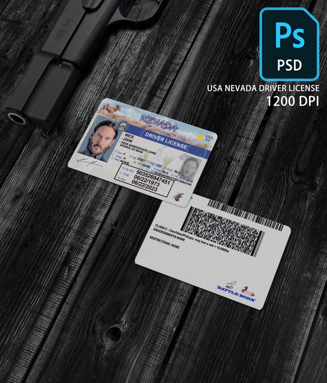 Nevada Driver License Template PSD