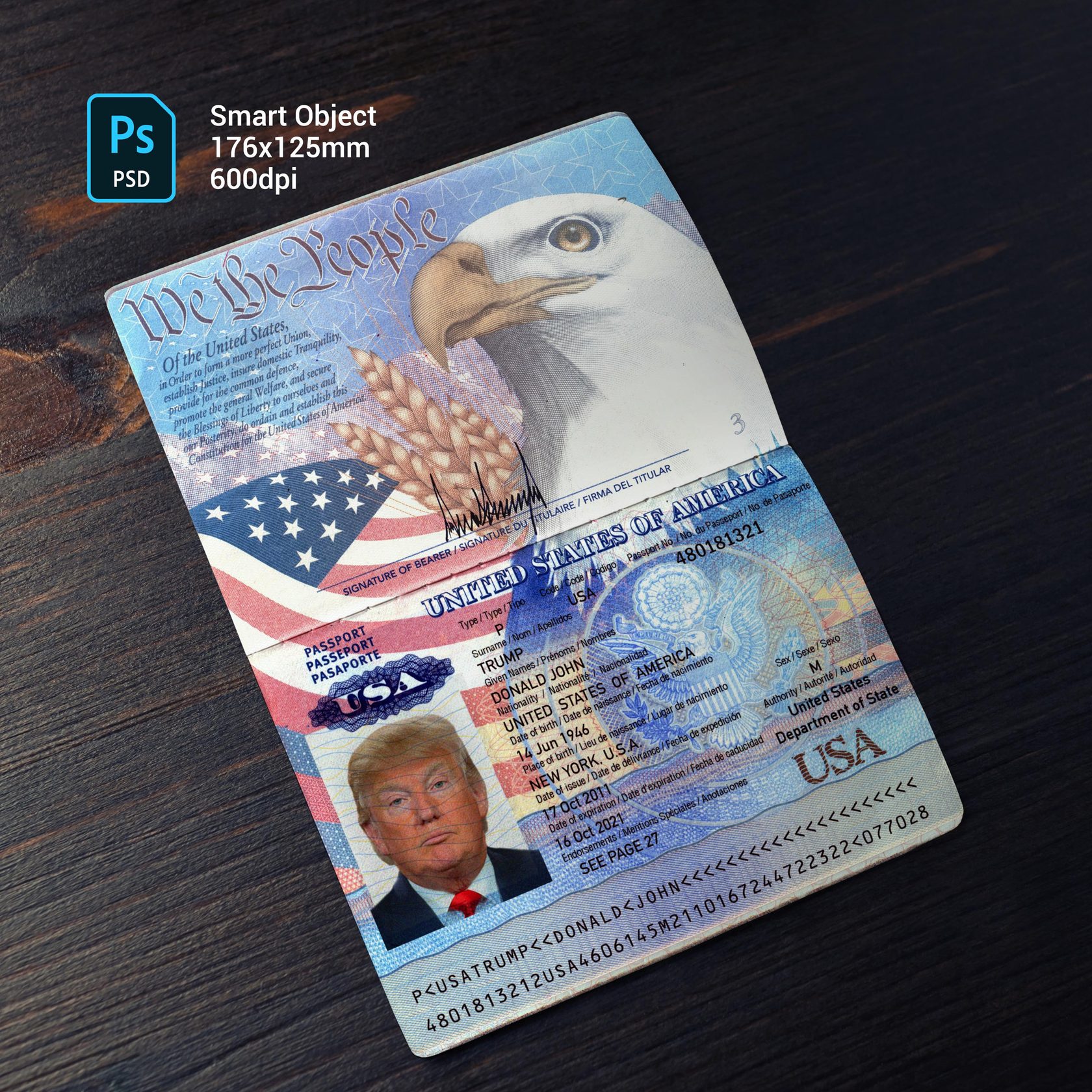 Old USA Passport Template PSD
