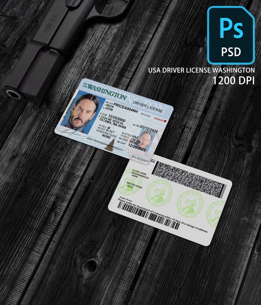 Washington Driver License Template PSD