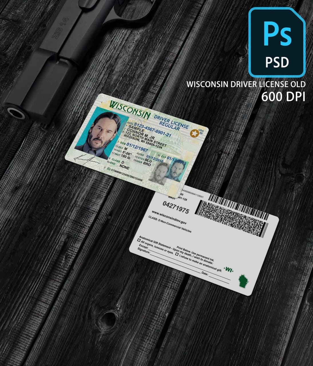 Wisconsin Driver License Template PSD OLD