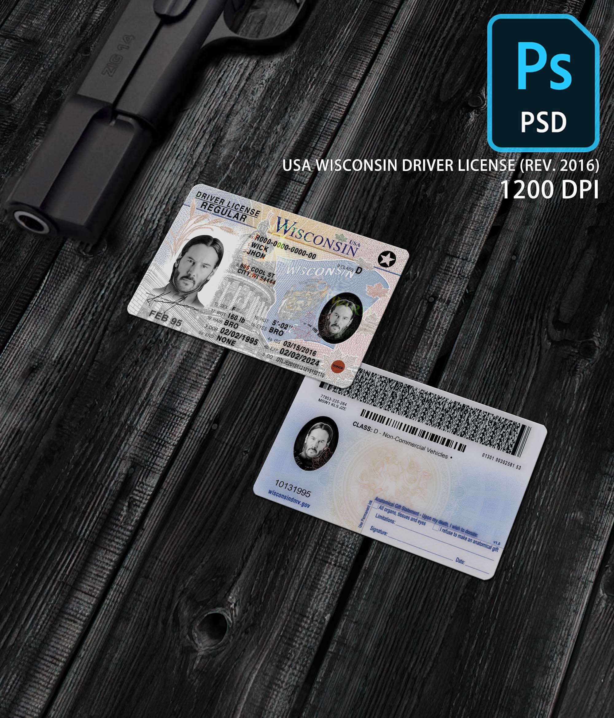 Wisconsin Driver License Template PSD NEW