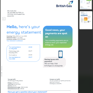British Gas UK Utility Bill Template