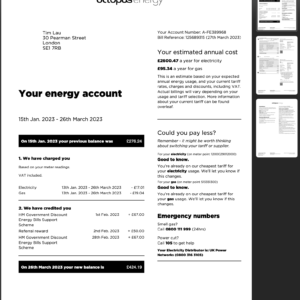editable Octopus Energy UK Utility Bill Template pdf