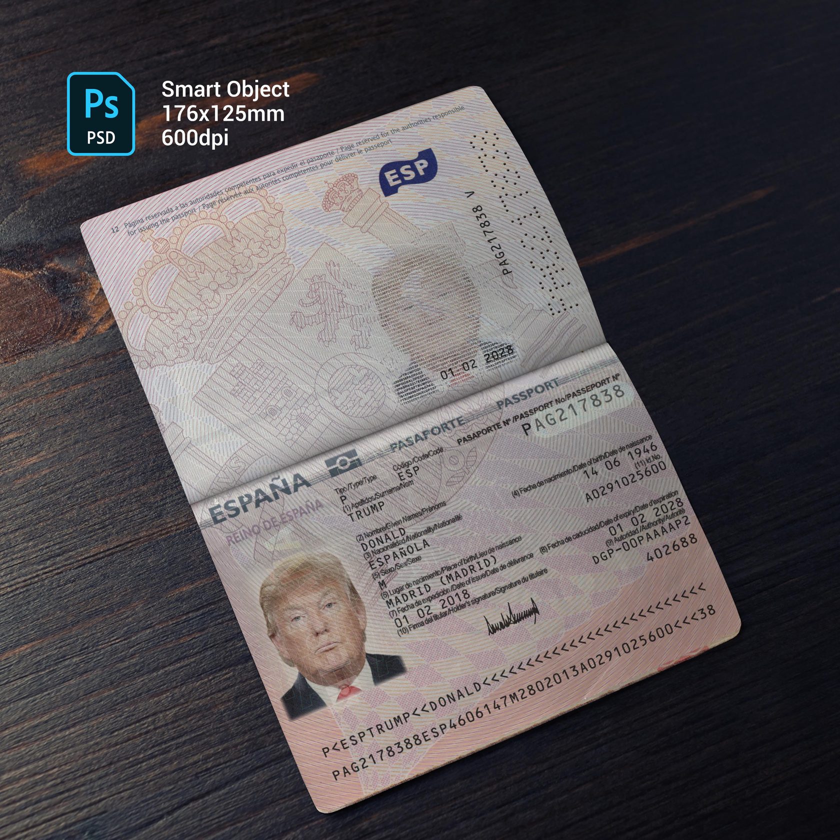 Spain Passport Template PSD