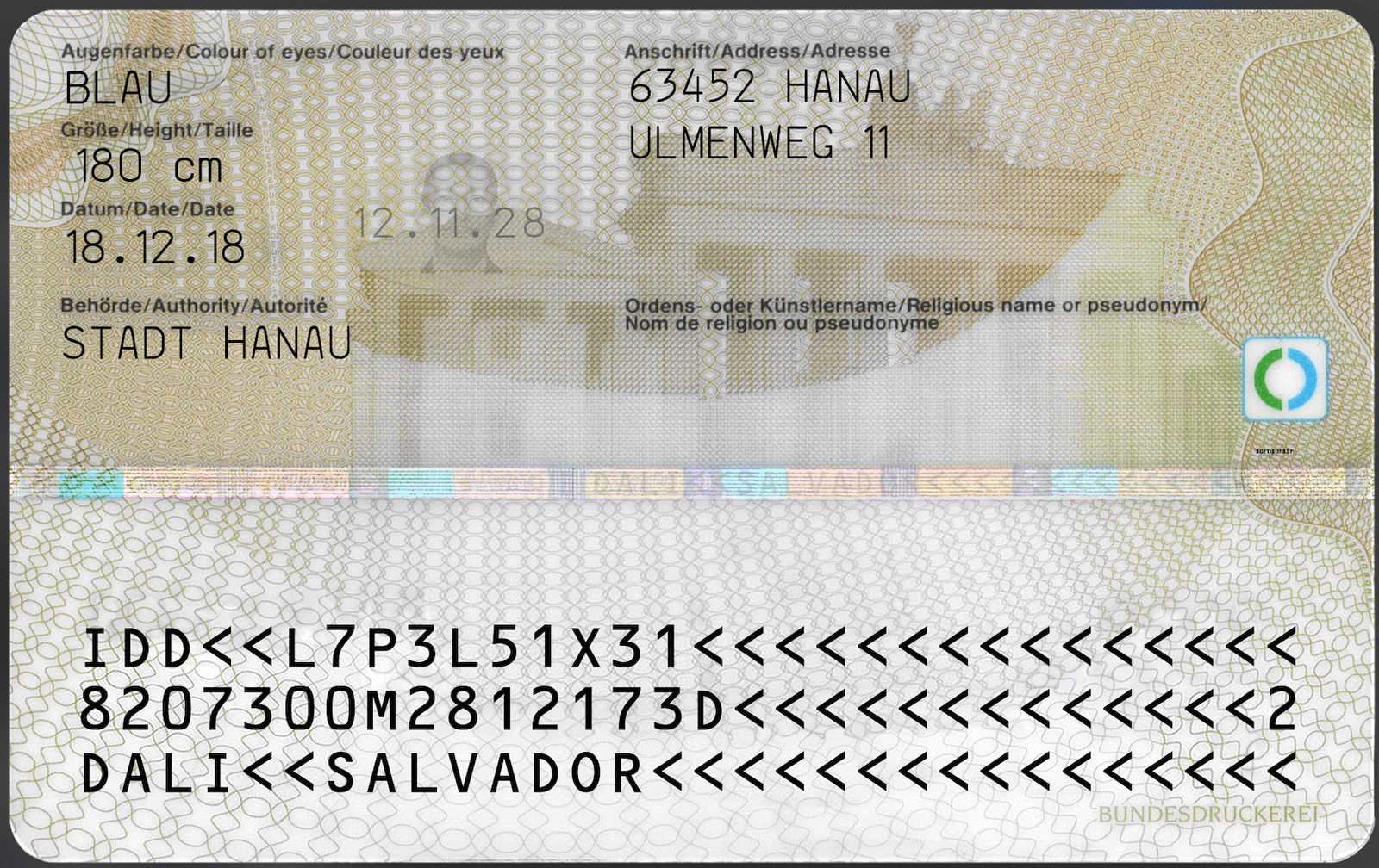 Germany ID Template Psd Card backside