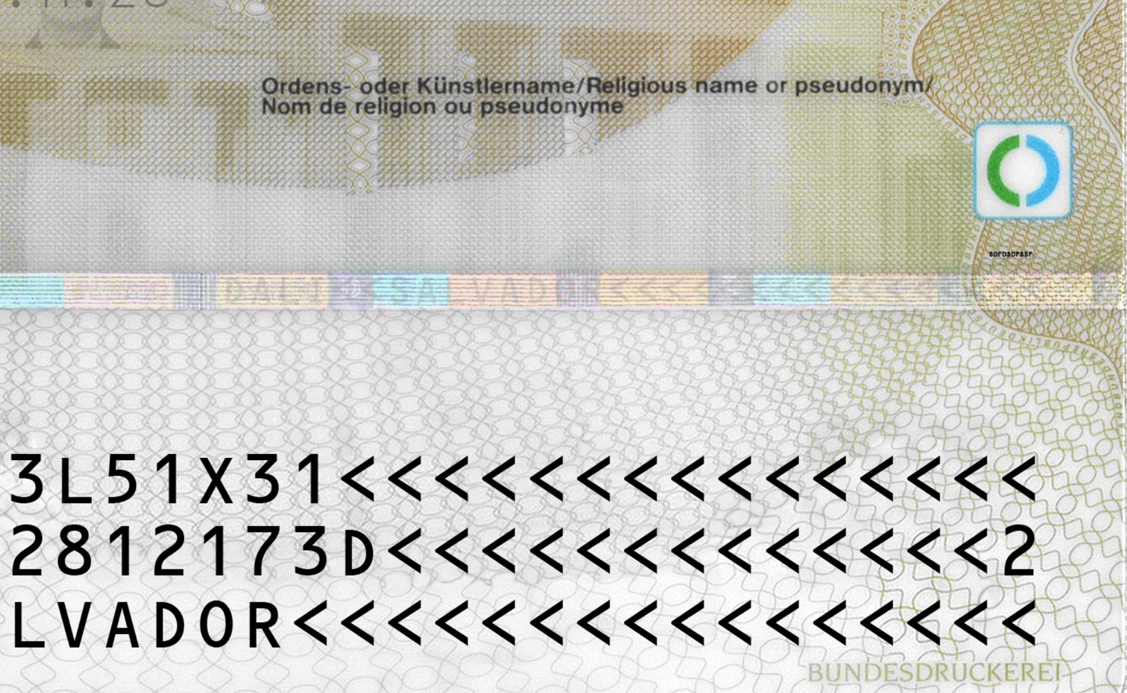 Germany ID Template Psd Card detailed zoomed image backside