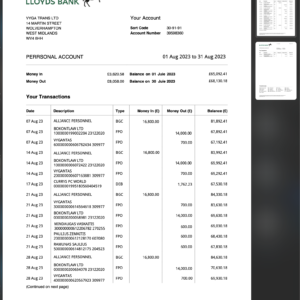 Lloyds bank editable pdf statement template britain UK
