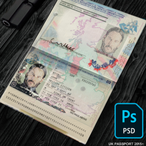 editable british UK passport template PSD 2015 year main image